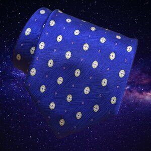 $490 BRIONI Handmade Navy Blue Aqua Medallion Geometric Luxury Silk Tie Italy
